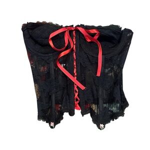Vintage Elegant Black Lace Corset with Red Accentsla petite romance de paris